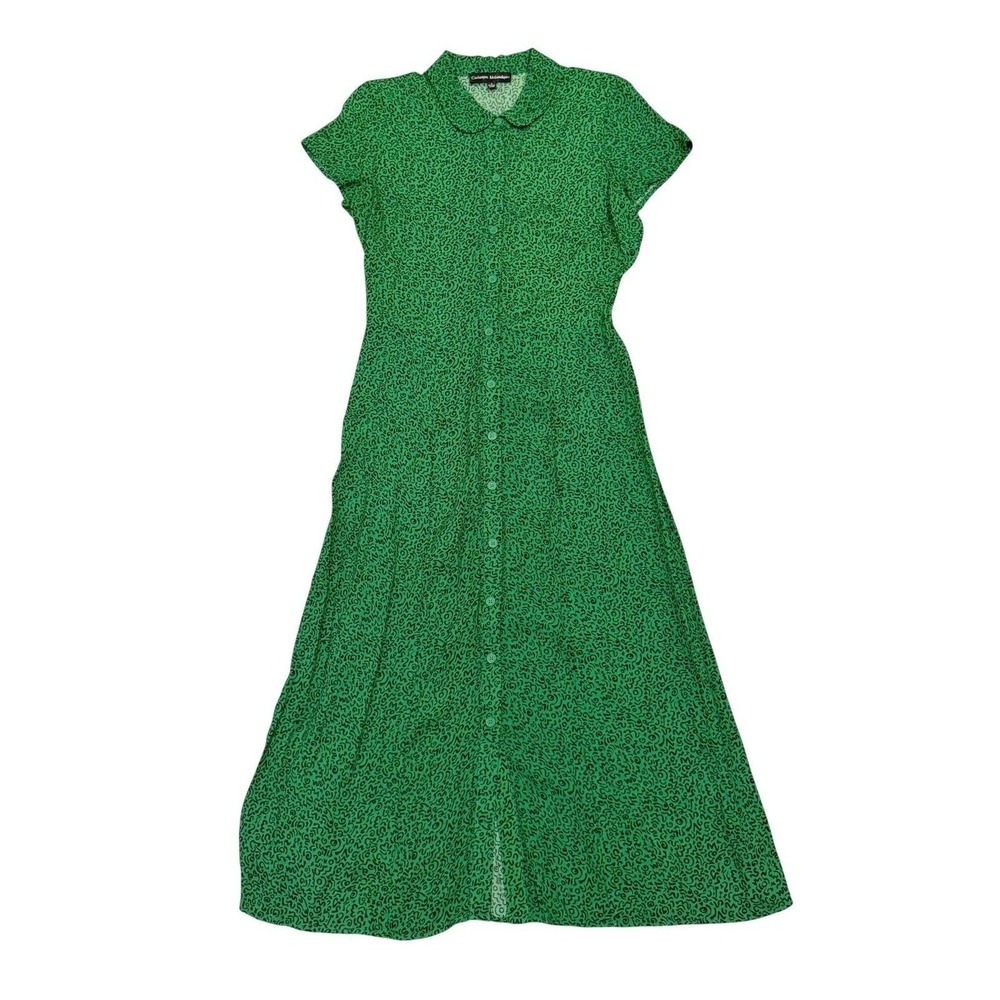 Catherine Malandrino 8 Kelly Green Abstract Midi Dress PeterPan Collar Retro Mod